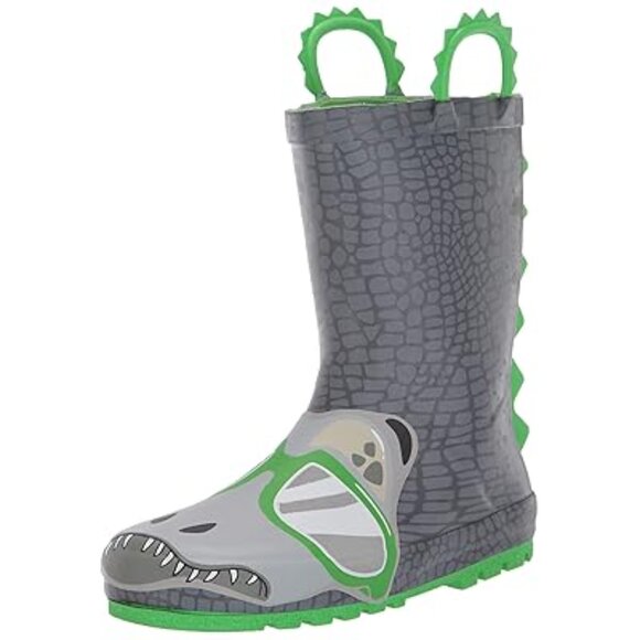 Western Chief Jurassic Jake Dinosaur Rain Boots Youth Size 1 Charcoal Green - Picture 4 of 16